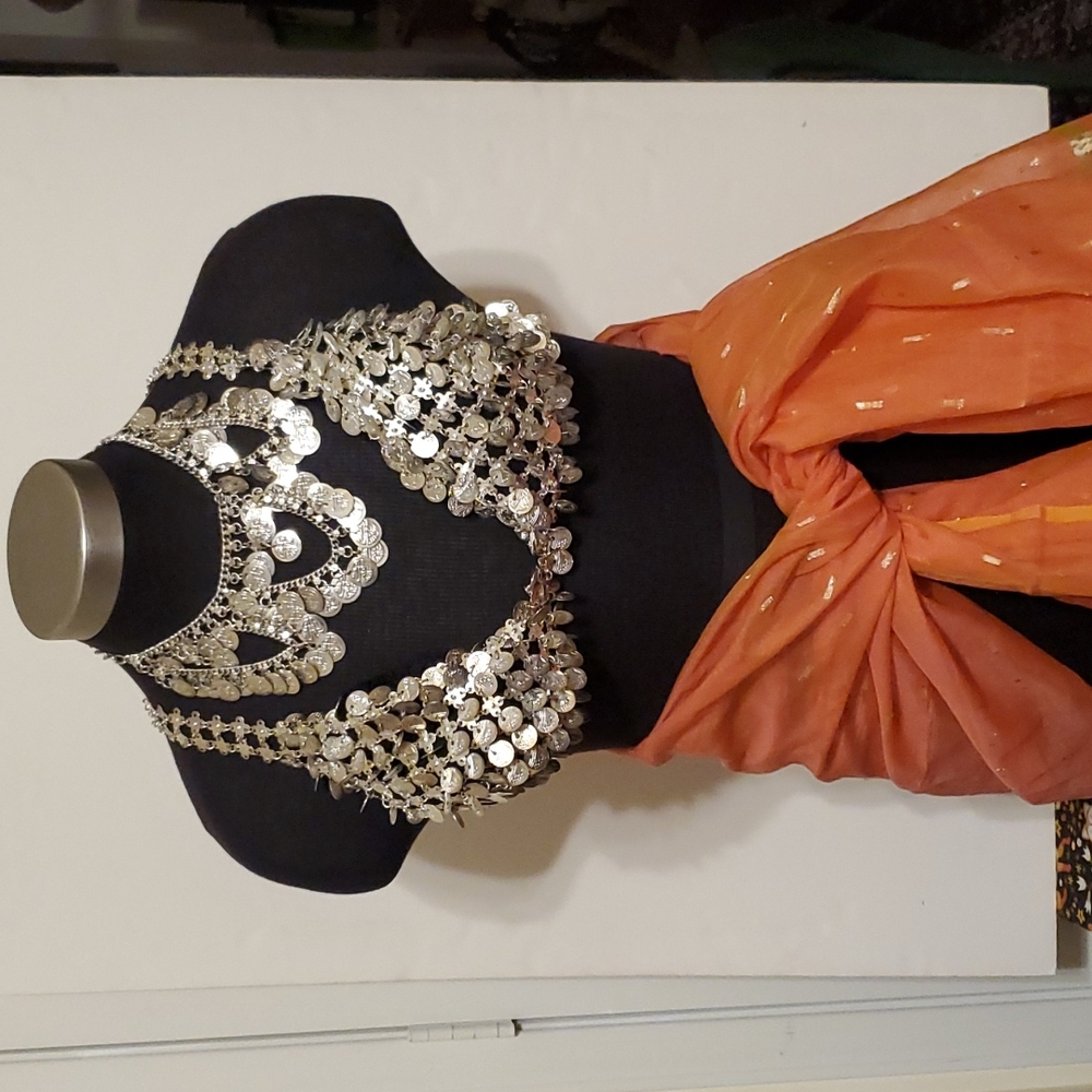 Belly Dancer's Coin Bra Fits All Sizes, Coin Necklace, FREE Scarf & Foot Jewelry